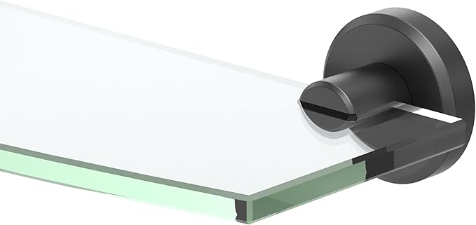 Gatco 5456MX Locke Glass Shelf, Matte Black/Wall Mounted 20.13" X 5.38" Tempered Glass/Floating Rectangle Glass Shelf for Bathroom