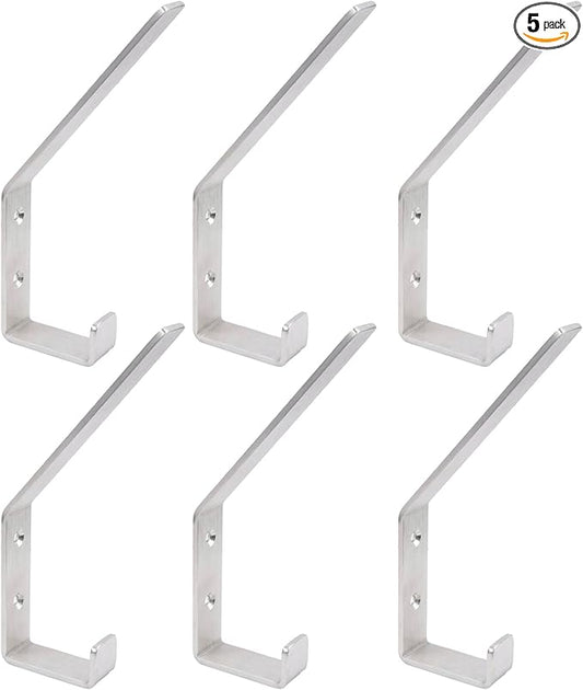 6 Pack Heavy Duty Steel C Style Double Wall Hooks for Indoors and Outdoors - 6 Pack (Brushed Nickel)