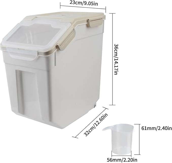 Rice Container 25 lbs Airtight, 4 Packs Flour Storage Containers Bin with Wheels Seal Locking Lid, BPA Free, Measuring Cup & Scoop, Kitchen Organizer Boxes for Grain, Sugar, Beans, Cereal (Grey)