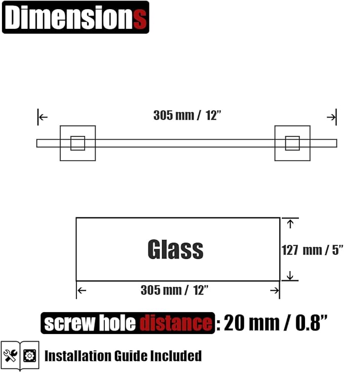 JQK Bathroom Glass Shelf Chrome, Tempered Glass Shower Storage 12 by 5 inches, 304 Stainless Steel Polished Chrome Wall Mount, TGS201L12-CH