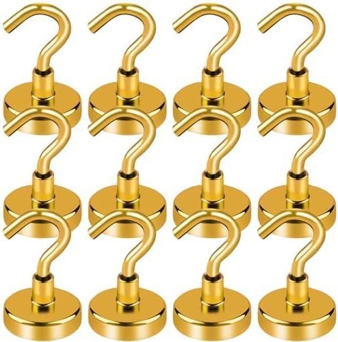 LOVIMAG Cruise Must Haves - 50Lbs Yellow Magnetic Hooks for Cabins, Door Magnets, Refrigerator, Ceiling - 12 Pack