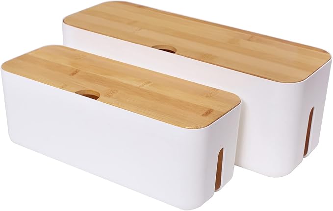 Changsuo Cable Management Box Set Cable Organizer Boxes for Extension Cord Power Stripe Surge Protector Wire Management Organizer Cover Hider for Desk Home Office Kitchen (Small & Large White)