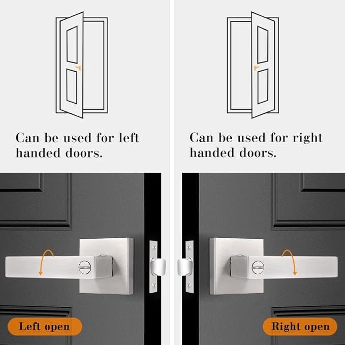 Probrico Square Satin Nickel Bedroom and Bathroom Privacy Door Levers Lockset Keyless Door Locks Handles, Pack of 10