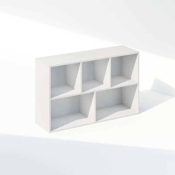 Furinno Reed Closet Organizers and Storage, 5-Cube Reversible Closet Shelves, Organization Shelf, 9.4" x 19.5" x 31.5", for Bedroom, Closet, White