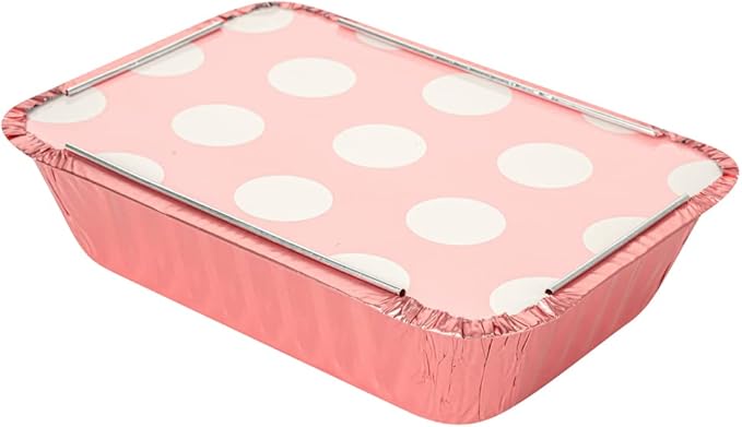 Restaurantware-16 Ounce Disposable Takeout Containers, 50 Rectangle Food Containers - With Polka Dot Lids, Pink Takeaway Containers, Aluminum Delivery Containers, Freezable