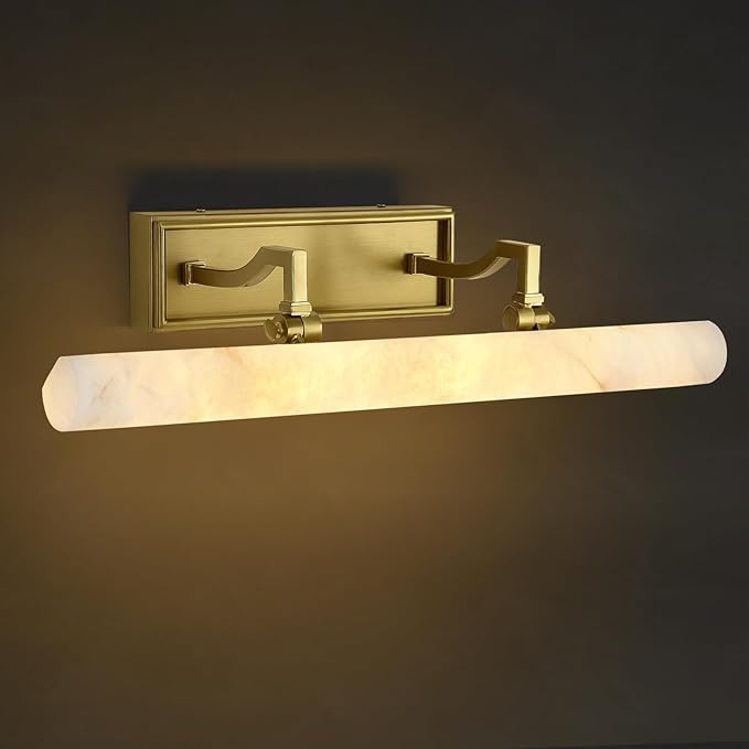 Alabaster Vanity Lights, 20in Marble Bathroom Vanity Sconces, Modern Wall Picture Lights Hardwired, Dimmable Brush Gold Art Light, Brass Picture Frame Light for Artwork Poster Library Photo Display