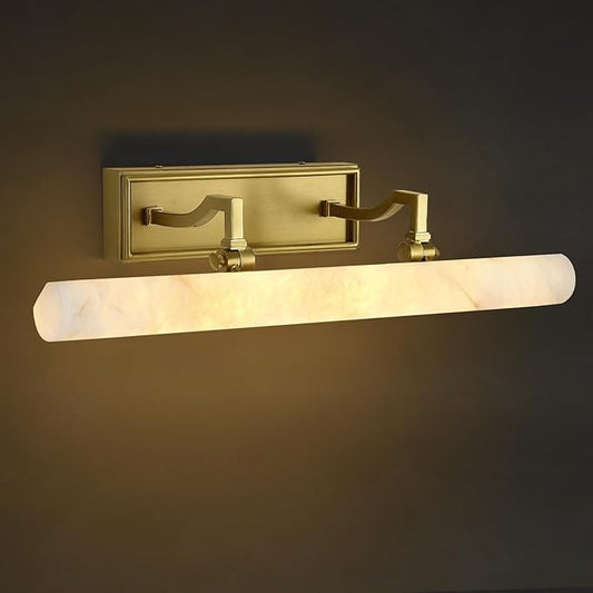 Alabaster Vanity Lights, 20in Marble Bathroom Vanity Sconces, Modern Wall Picture Lights Hardwired, Dimmable Brush Gold Art Light, Brass Picture Frame Light for Artwork Poster Library Photo Display
