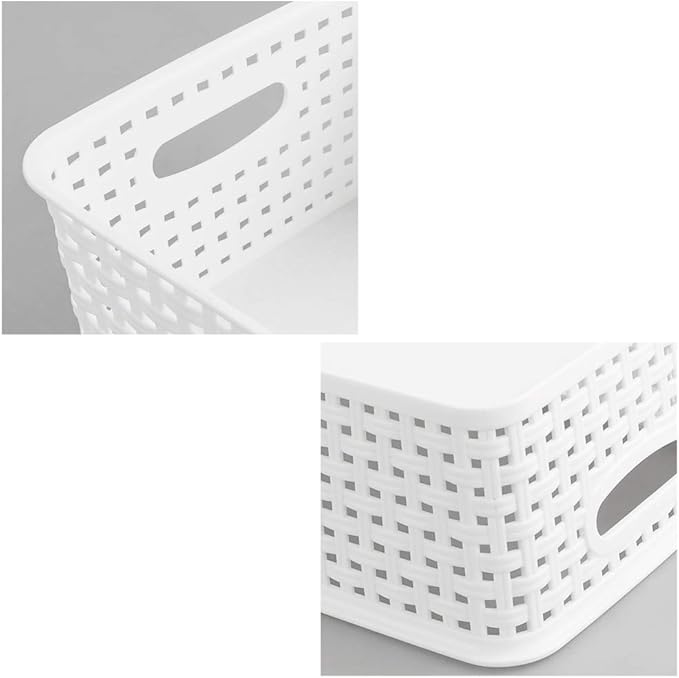 6-Pack White Plastic Small Storage Baskets, 10" x 7.7" x 4"