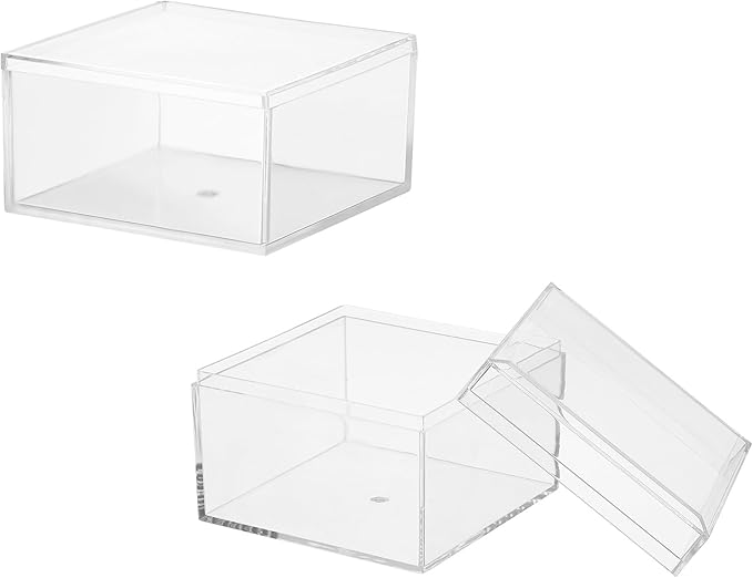 Acrylic Box with Lid, 3.15 x 3.15 x 2.36 in Acrylic Display Case Plastic Square Cube Container Storage Holder Stackable Bins for Cosmetic Collectible Candy Jewelry(2 Pack, Clear)