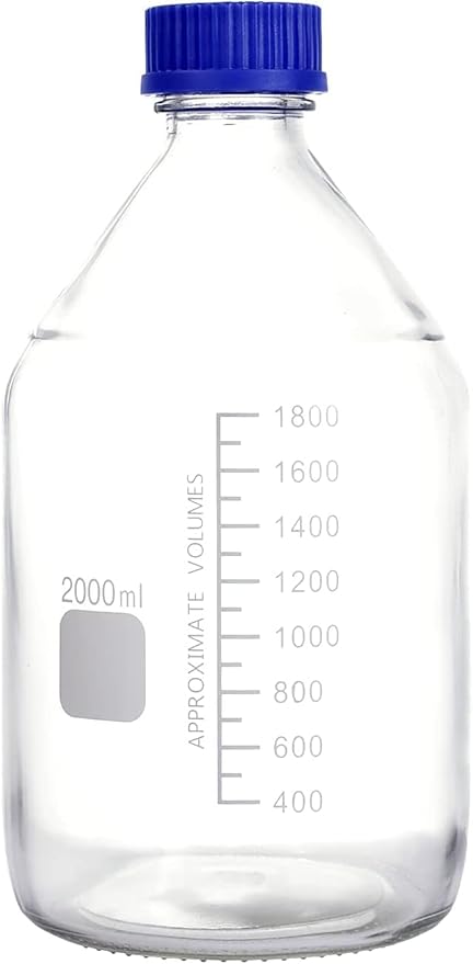 Lab Media Storage Round Bottles Graduated Glass Container GL45 Screw Cap Leakproof Multi-Purpose for Scientific — pack of 1 (Blue,2000ml)