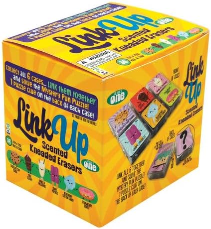 Raymond Geddes Link Up Scented Kneaded Erasers (Series One - 36 Pieces) - 6 Moldable Eraser Designs with Snap Case - Fun Puzzle Kids Erasers