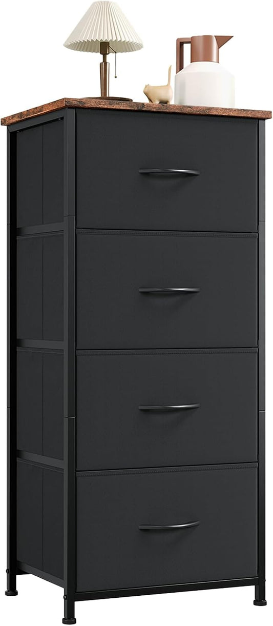 Somdot Dresser for Bedroom with 4 Drawers, Storage Organizer Chest of Drawers with Removable Fabric Bins for Closet Bedside Living Room Laundry Entryway Hallway, Black Rustic Brown