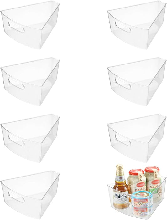 Lazy Susan Organizer Bins,10.2”x 9.4”x 4”, 26" Diameter Clear Durable Kitchen Cabinet Storage Bin Set with Handle, Food Safe, Non-Slip Pads, BPA Free