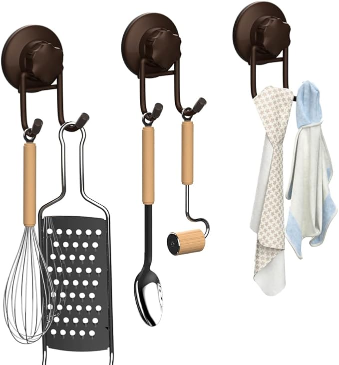 SANNO Suction Cup Hooks, Squeegee Holder, Towel Robe Loofah Hooks, Bathroom Accessories, Bronze