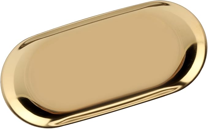 Rengue Nordic Style Stainless Steel Storage Tray, Soft Brass Finish, 9.1x3.7 Inches, Jewelry and Cosmetics Organizer for Home or Office Nordic Style Stainless Steel Storage Tray, Nan (S)
