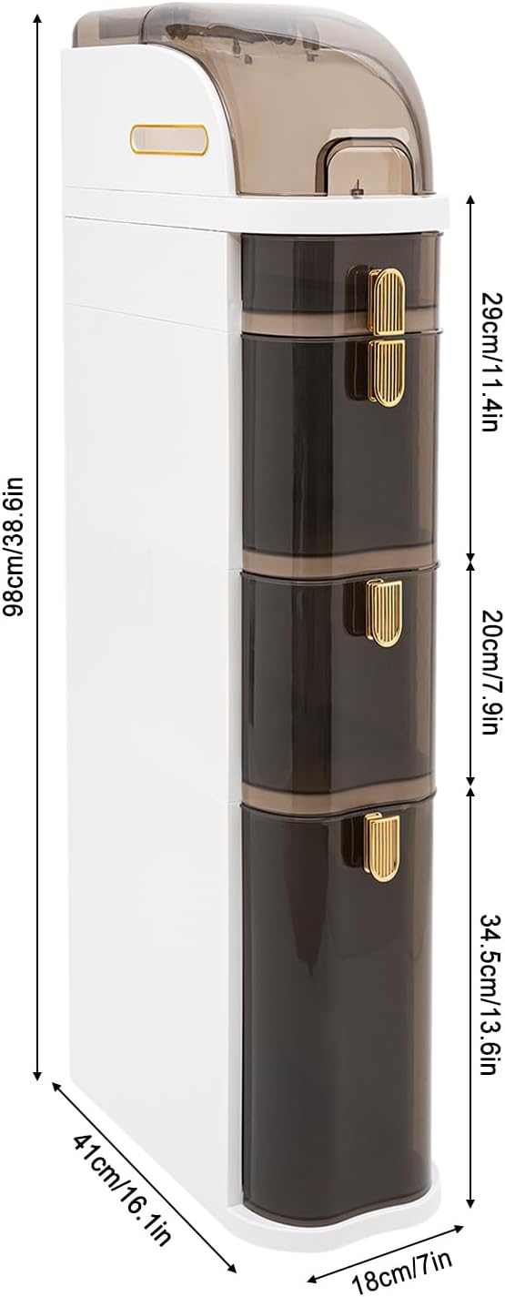 Narrow Bathroom Floor Organizer Cabinet,4 Tiers Freestanding Narrow Slim Gap Storage Cabinet with Drawers Toilet Paper Holder,Small Sapce Slim Bathroom Cabinet for Bathroom Bedroom Kitchen