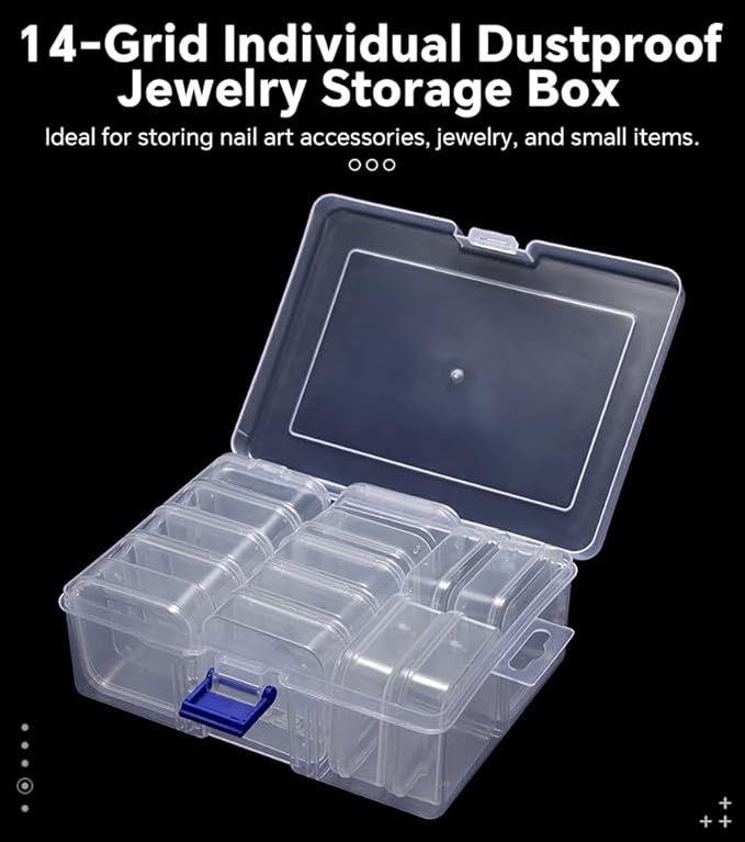 Bead Storage Box Clear Plastic Organizer Containers with Hinged Lids for Bracelet Making Nail Art Seed Beads Stack Craft Case Travel-Friendly Design (14pcs)