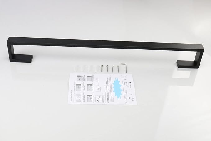 TocTen Bath Towel Rack - Square Base Thicken SUS304 Stainless Steel Towel Bar for Bathroom, Bathroom Bar Accessories Towel Rod Heavy Duty Wall Mounted Towel Holder (Matte Black, 30 Inch)