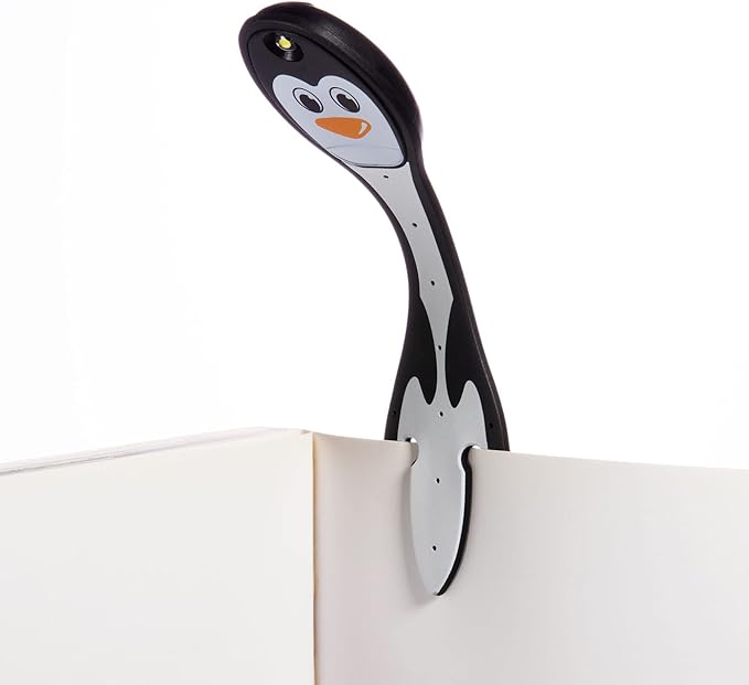 Gifts for Readers & Writers Book Light, Clip On Reading Light for Bed, 2in1 Flexilight & Bookmark, Small & Lightweight with a Soft Glow, 2 Batteries Included, Penguin