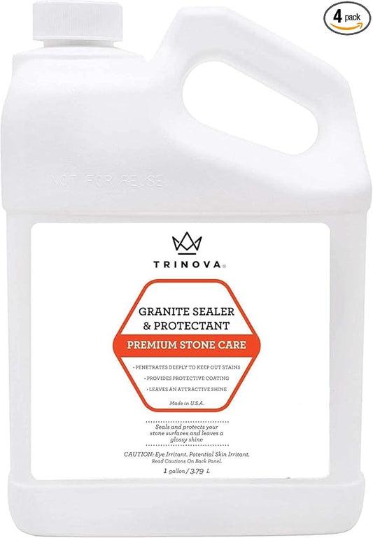 TriNova Granite Sealer & Protector – Best Stone Polish, Protectant & Care Product – Easy Maintenance for Clean Countertop Surface, Marble, Tile – No Streaks, Stains, Haze, or Spots - 128 fl oz (4PK)