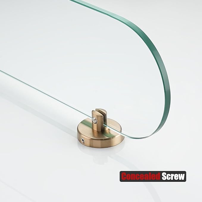 JQK Bathroom Glass Shelf, Tempered Glass Shower Storage 12 by 5 inches, 304 Stainless Steel Champagne Bronze Wall Mount, TGS121L12-CB