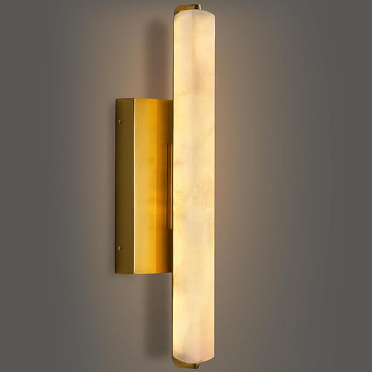 Alabaster Wall Sconces, 15" Brass Alabaster Sconce, Spanish Natural Marble Bathroom Vanity Sconces, Rectangle Modern Sconces Lighting for Bedroom Living Room Staircases Hallway