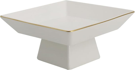 COLLECTIVE HOME - Ceramic Jewelry Tray, Decorative Geometric Jewelry Dish, Luxurious Trinket Tray with High Base, Birthday Mother's Day for Women (Square Matte Gold)