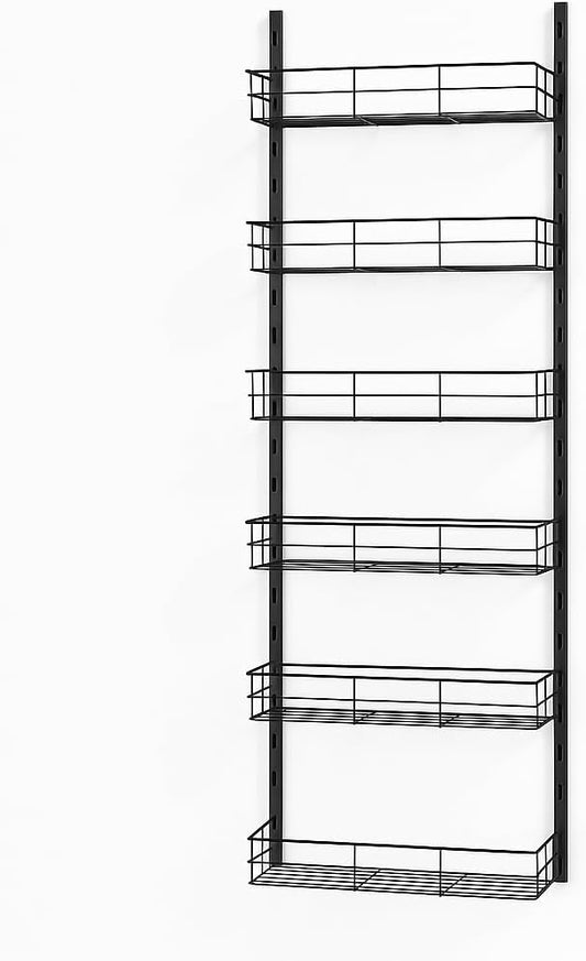 USTECH 6-Tier Heavy Duty Over The Door Pantry Organizer, Metal Hanging Storage Rack with Wired Tubing, Adjustable Shelves for Kitchen, Bathroom, Closet, Space-Saving Design, Black
