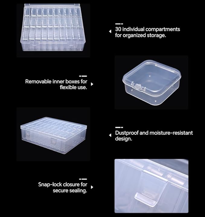 Bead Storage Box Clear Plastic Organizer Containers with Hinged Lids for Bracelet Making Nail Art Seed Beads Stack Craft Case Travel-Friendly Design (30pcs)