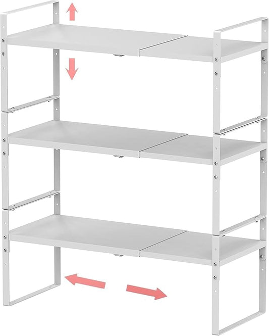 Expandable Stackable Spice Rack Cabinet Shelf Organizer in Cabinets Shelves Kitchen Cupboard Organization Stack up Racks Pantry Countertop Storage Large/White 3 Packs