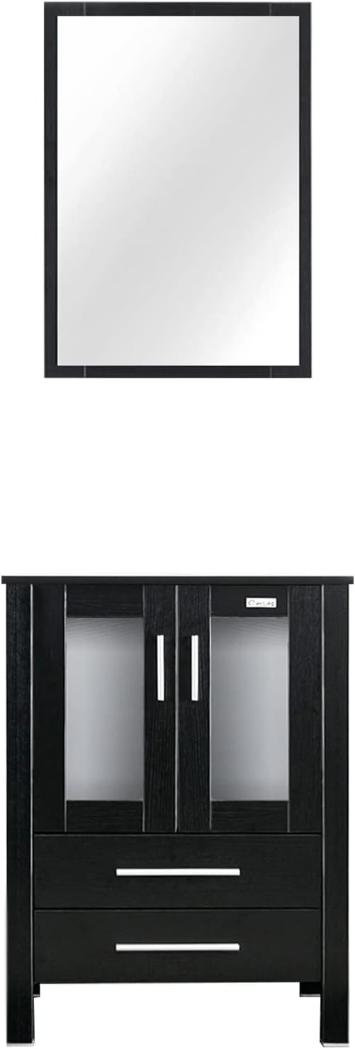 eclife 24" Modern Bathroom Vanity Sink Combo Freestanding Cabinet with Soft Closing Door, Without Vessel Sink, Faucet, Drain (Black Vanity Only)