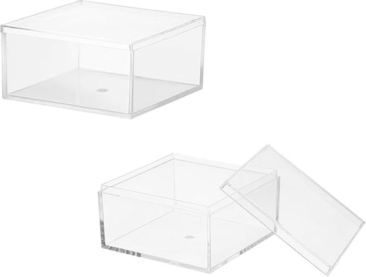 Acrylic Box with Lid, 2.95 x 2.95 x 1.57 in Acrylic Display Case Plastic Square Cube Container Storage Holder Stackable Bins for Cosmetic Collectible Candy Jewelry(2 Pack, Clear)
