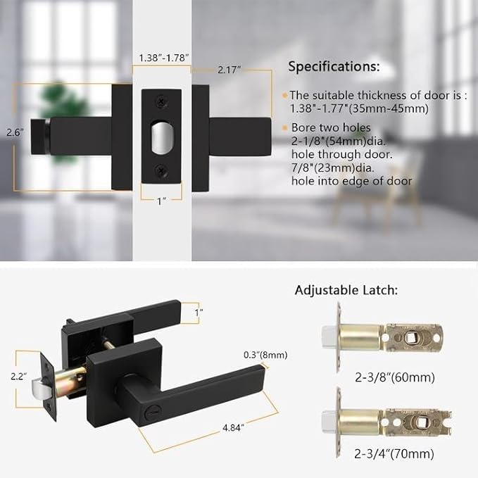 Probrico Matte Black Bed Bath Door Lever Heavy Duty Privacy Door Handle, Keyless Door Lock Interior Bathroom Bedroom Door Handle, Reversible for Left Right Sided Door, 12 Pack