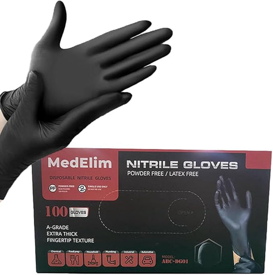 Disposable Nitrile Industrial Gloves: 5 Mil, Latex & Powder-Free, Textured, Food-Safe, Black
