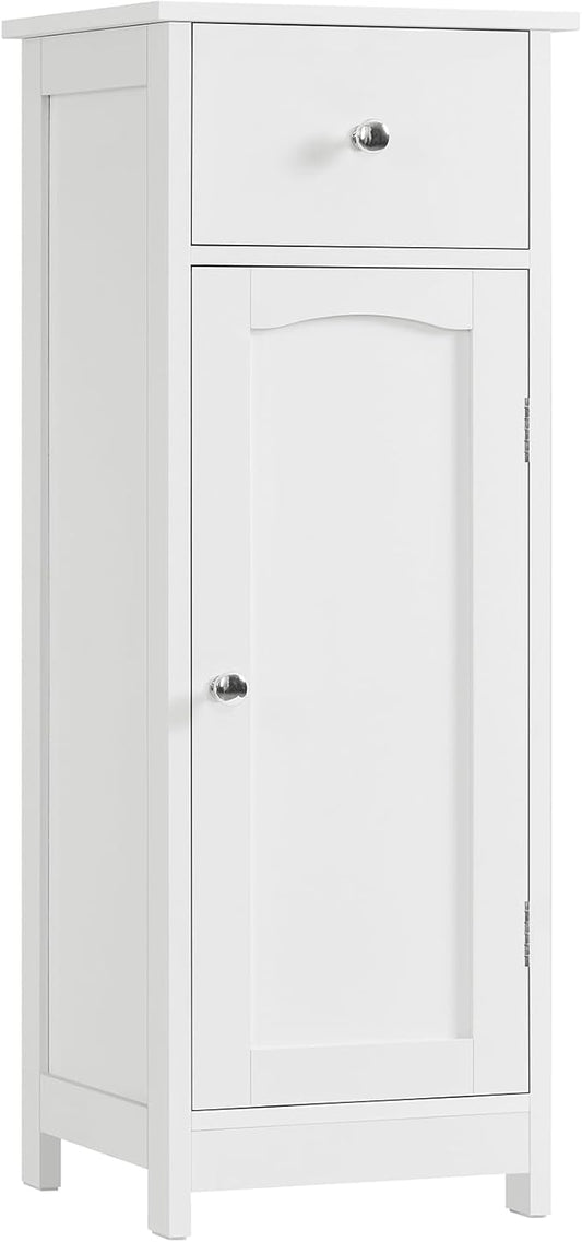 Iwell Bathroom Floor Cabinet, Small Bathroom Storage Cabinet with Drawer & Storage Shelf, Free-Standing Organizer Cabinets for Hallway/Living Room, White