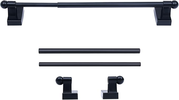 Adjustable Magnetic Rods for Metal Appliance, Doors, Windows, 9 to 16 Inch/4 Pack/Easy Installation Toilet Towel Bar, Muti-Useful (Black, 4pack)