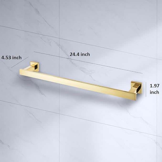 Roshan Handcrafted and Hand Polished Multi Purpose Towel Rack, SUS304 Stainless Steel Rust Proof and Peel Resistant Towel Shelf, Towel Hook, Includes 2 Handmade Hooks (4, Gold)