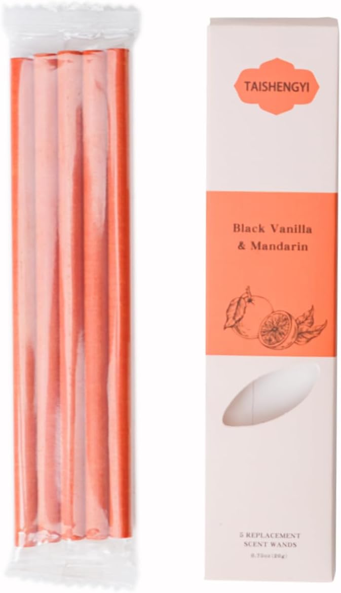 Non-Toxic Air Freshener Stix - Natural Essential Oils Infused, 30 Days Long-Lasting Freshness, 5 Pcs 6" Per Pack for Car Home Office，Ceramic Base not Included (Black Vanilla and Mandarin)