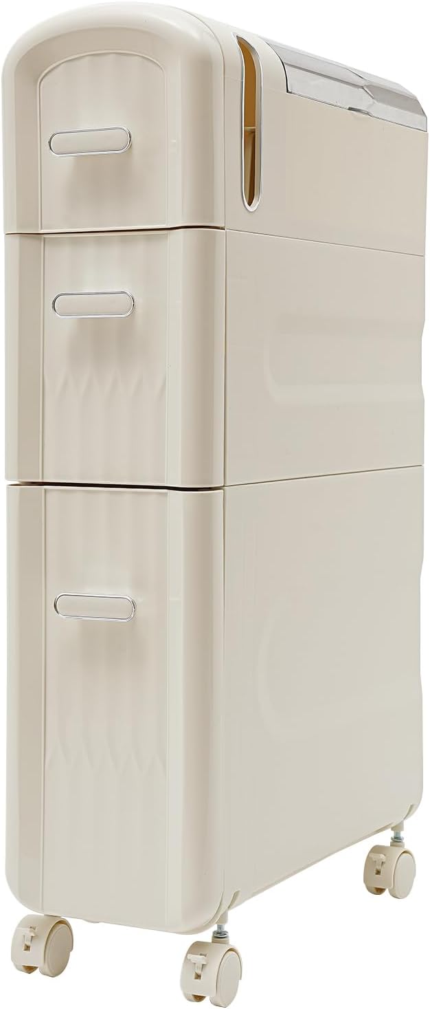 3-Tier Slim Narrow Bathroom Floor Storage Cabinet with Toilet Paper Slot,3 Drawers Movable Storage Cabinet for Living Room,Bedroom,Kitchen