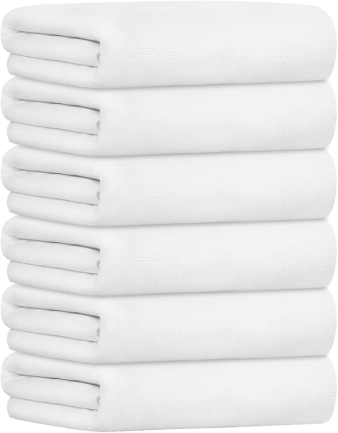Bath Towel, Large Microfiber Bath Towels Set 6 Pack (30" x 60") - Soft, Extra Absorbent, Quick Dry as Hair Wrap, Fitness, Sport, Yoga, White
