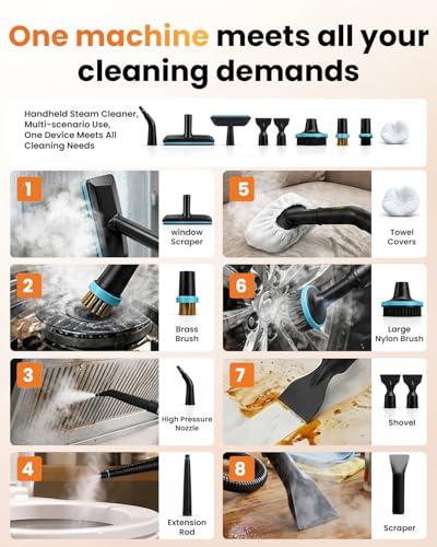 Steam Cleaner for Home & Car – Handheld Steamer for Cleaning with 2500W High Temperature, 3 Modes, 12 Accessories & 1.8L Large Tank, Portable Steam Cleaner for Couch, Grease, Kitch - Image 6