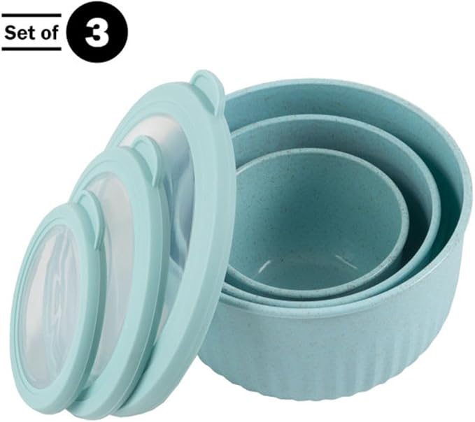 Set of 3 Bowls with Lids - Microwave, Freezer, and Fridge Safe Nesting Mixing Bowls - Eco-Conscious Kitchen Essentials by Classic Cuisine (Teal), S, M, L