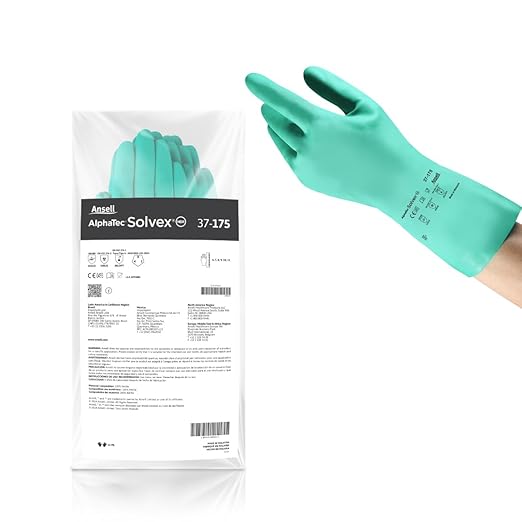 Ansell AlphaTec Solvex 37-175 Flocked Chemical-Resistant Gloves for Cleaning, Agriculture, Food, Mechanics, Oil - Small, Green (12 Pairs)