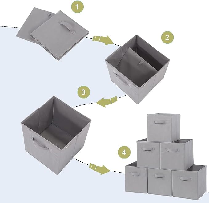 Storage Cubes, 11 Inch Cube Storage Bins, Set of 8, Fabric Foldable Storage Bins With Handles, Closet Storage Organizer Bins, Cubby Clothing Storage Baskets for Shelves, Gray