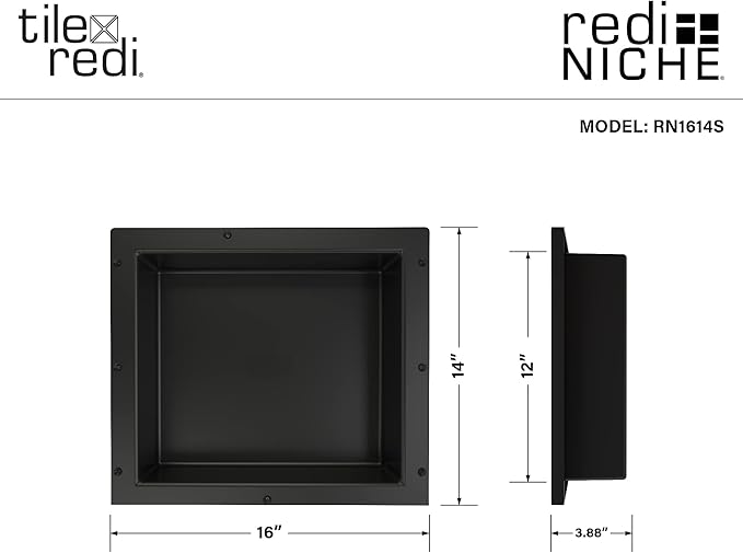 Tile Redi USA Niche Single Recessed Shower Shelf – Black, One Inner Shelf, 16-Inch Width x 14-Inch Height x 4-Inch Depth (620)