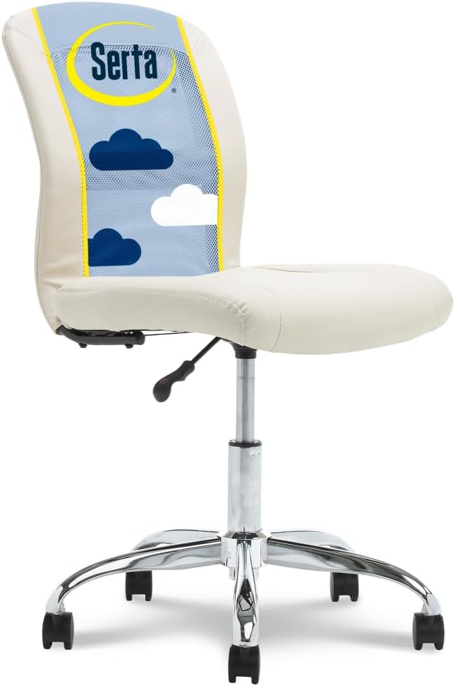 Serta Essential Armless Task Chair, Small Desk Chairs with Wheels, Breathable Mesh Back and Faux Leather, Quality Foam Cushion Seat for Comfort, Minimal Design for Vanity Table, Cream