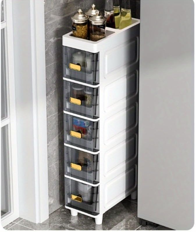 Slim Storage Cabinet with Drawers - Durable Waterproof PP Organizer for Bathroom/Kitchen/Health - Small Spaces, Snacks, Display & Retail