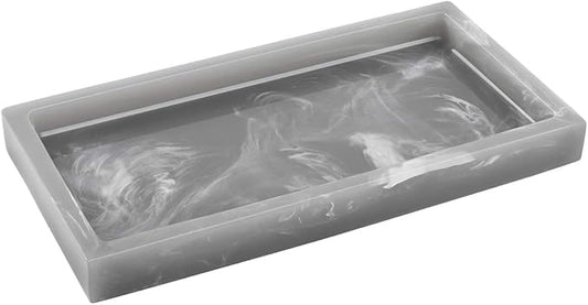 Luxspire Bathroom Vanity Tray, 8 x 4 inch Resin Dresser Jewelry Ring Dish Tank Storage Kitchen Sink Countertop Organizer Plate Holder for Perfume Soap Towel Bathroom Accessories, Mini, Ink Gray