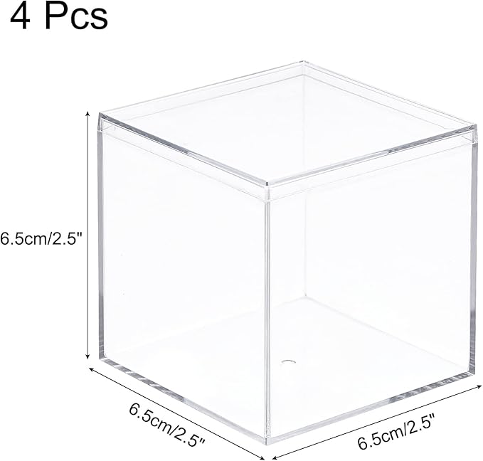 MECCANIXITY Clear Acrylic Plastic Storage Box Square Cube Display Case with Lid, 6.1x6.1x6.1cm Container Box for Small Item, Pack of 4