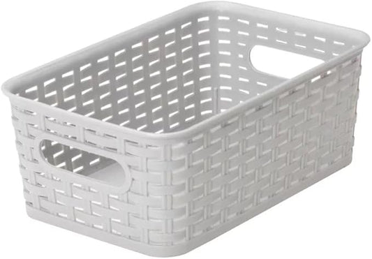 YBM Home Medium Plastic Rattan Storage Box Basket Organizer, Medium - Gray - 1 Pack